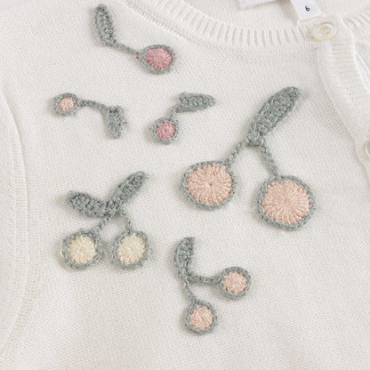 Girls White Cherry Cotton Cardigan