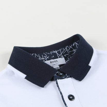 Boys White & Black Logo Cotton Polo Shirt