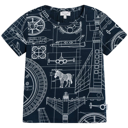 Boys Navy Printed Cotton T-shirt
