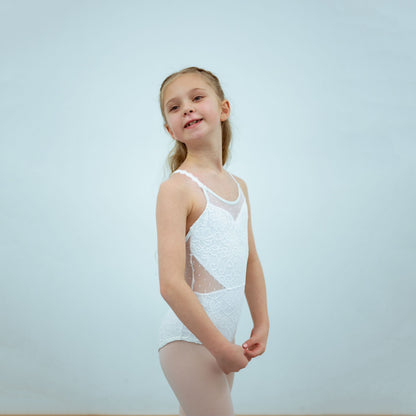 女童白色芭蕾舞连体衣(1724/White)