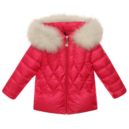 Baby Girls Fuchsia Fur Trims Hooded Padded Down 'Splendeur'Jacket