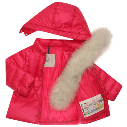 Baby Girls Fuchsia Fur Trims Hooded Padded Down 'Splendeur'Jacket