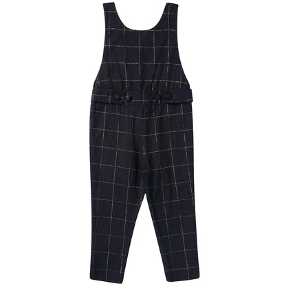 Girls Black Big check gold Overall Trousers