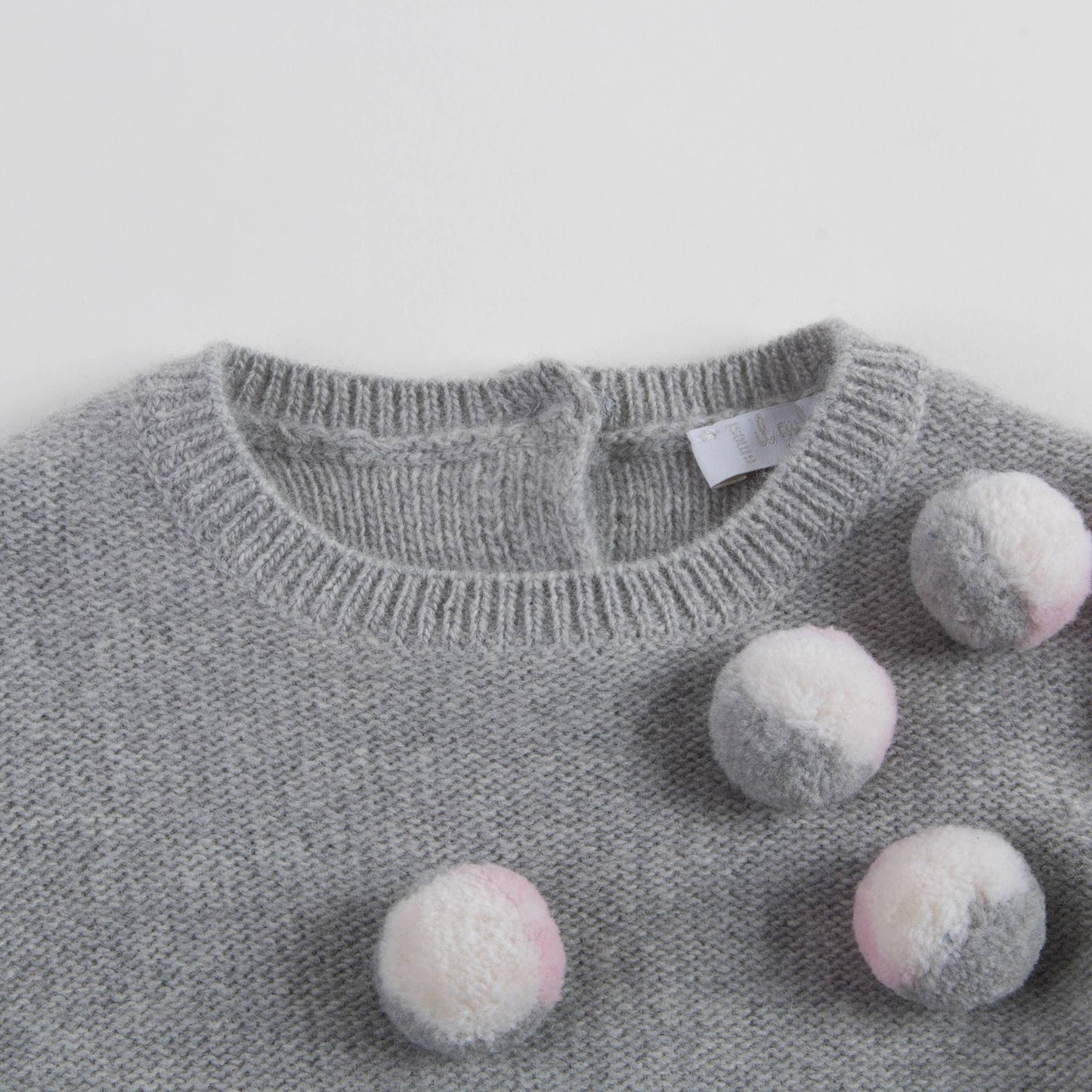Baby Girls Grey With Pom-Pom Wool Dress