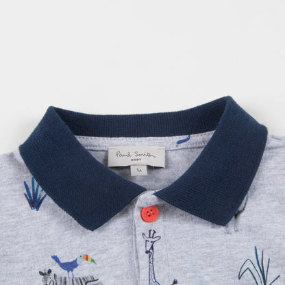 Baby Boys Light Marl Grey Printed Babysuit