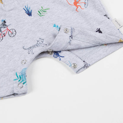 Baby Boys Light Marl Grey Printed Babysuit