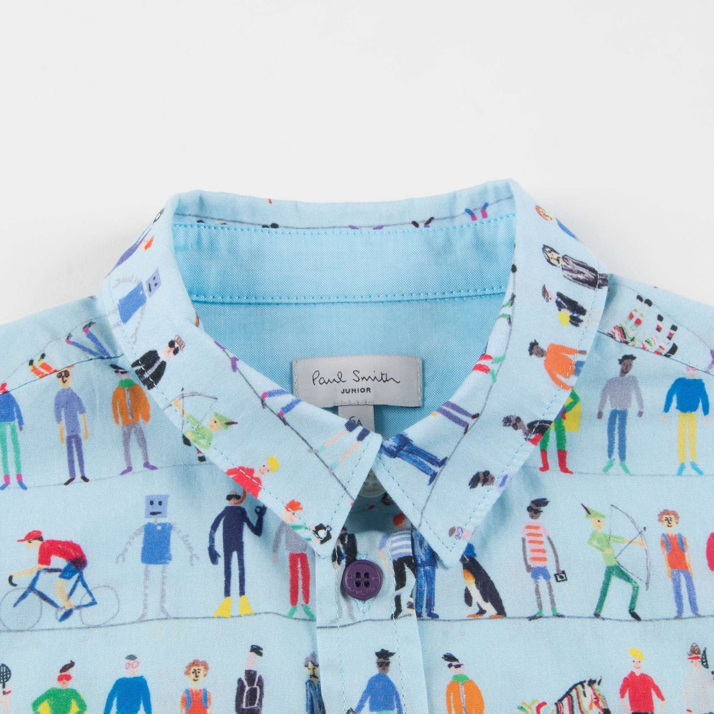 Boys Light Blue Printed Cotton Shirt