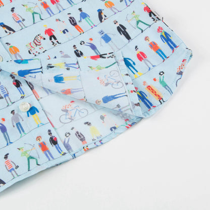 Boys Light Blue Printed Cotton Shirt