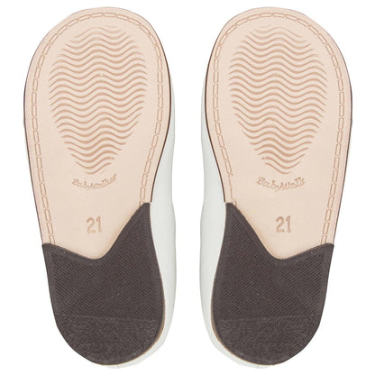 Baby Girls Ivory Leather Shoes With White Diamond Trims