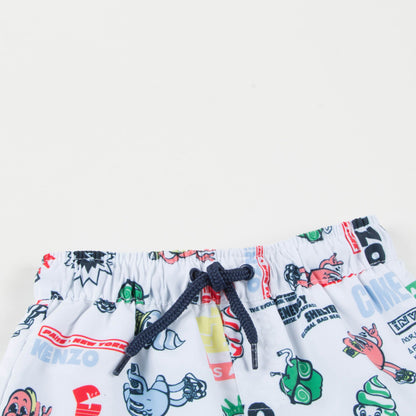 Boys White Printed Polyester Swimming Trunks