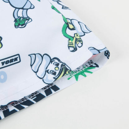 Boys White Printed Polyester Swimming Trunks
