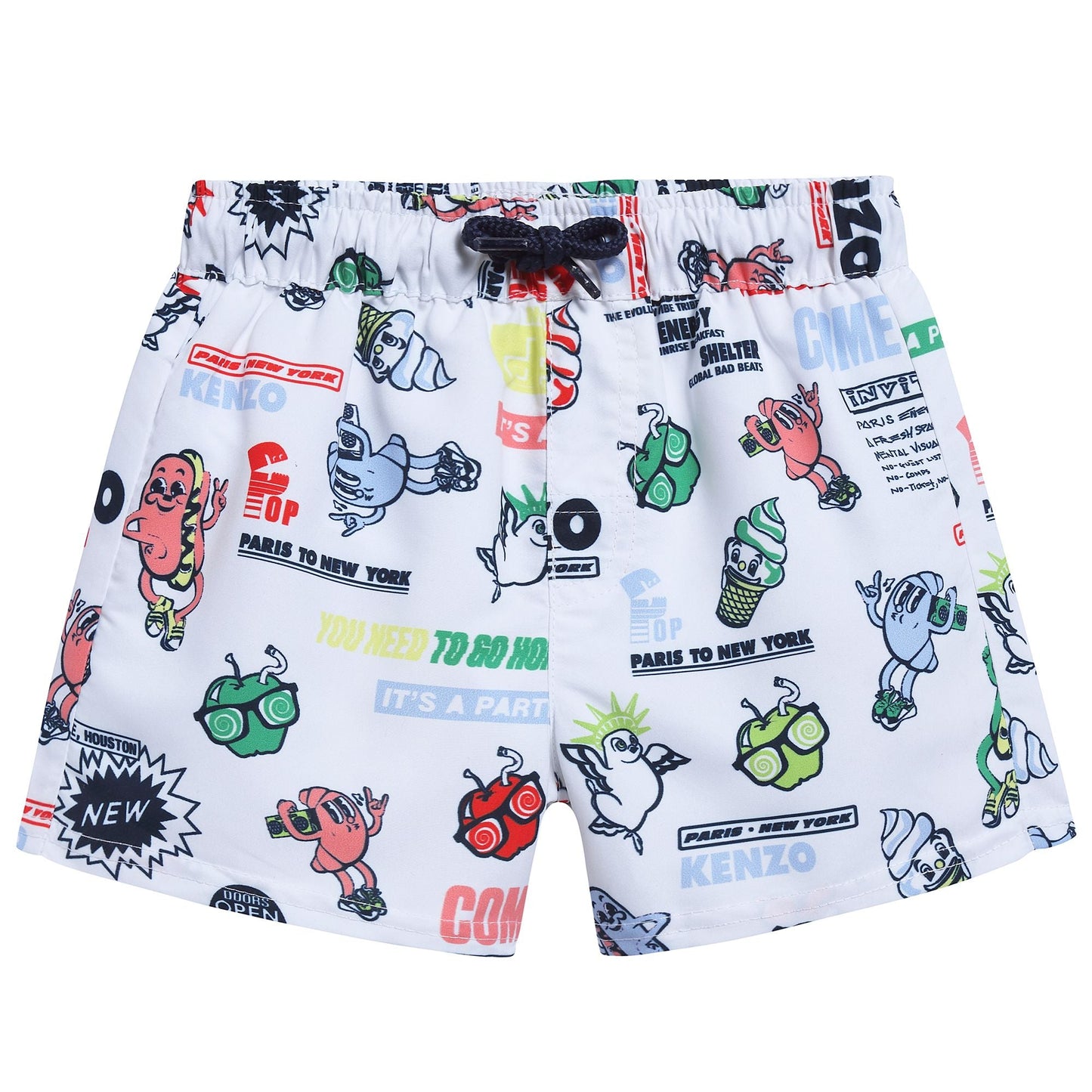 Boys White Printed Polyester Swimming Trunks