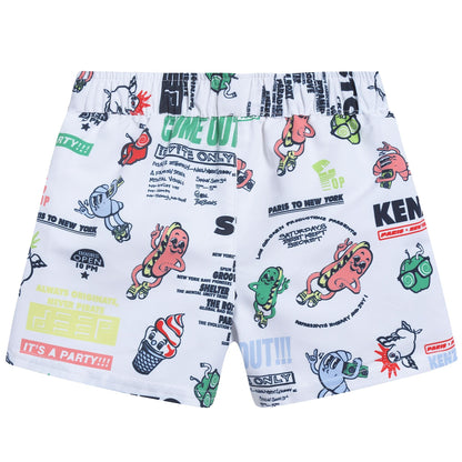 Boys White Printed Polyester Swimming Trunks