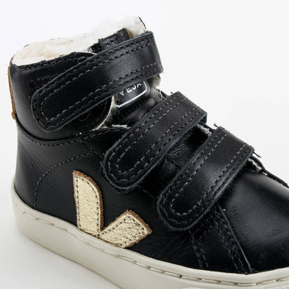 Boys & Girls Black Velcro Leather Shoes With Fur