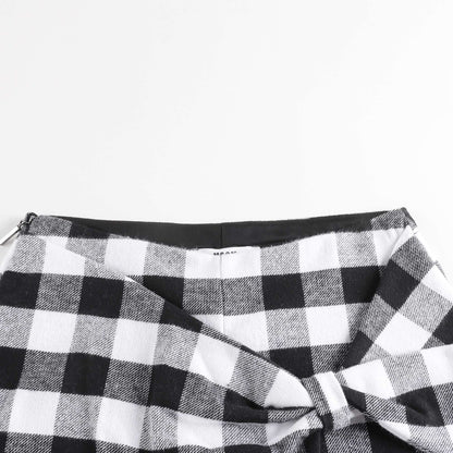女童黑色格子棉短裙