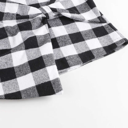 女童黑色格子棉短裙