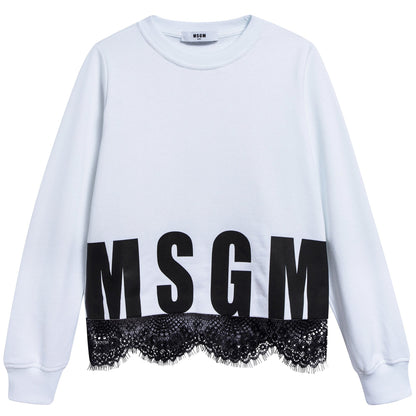 Girls White Logo Cotton Sweatshirt