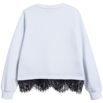 Girls White Logo Cotton Sweatshirt
