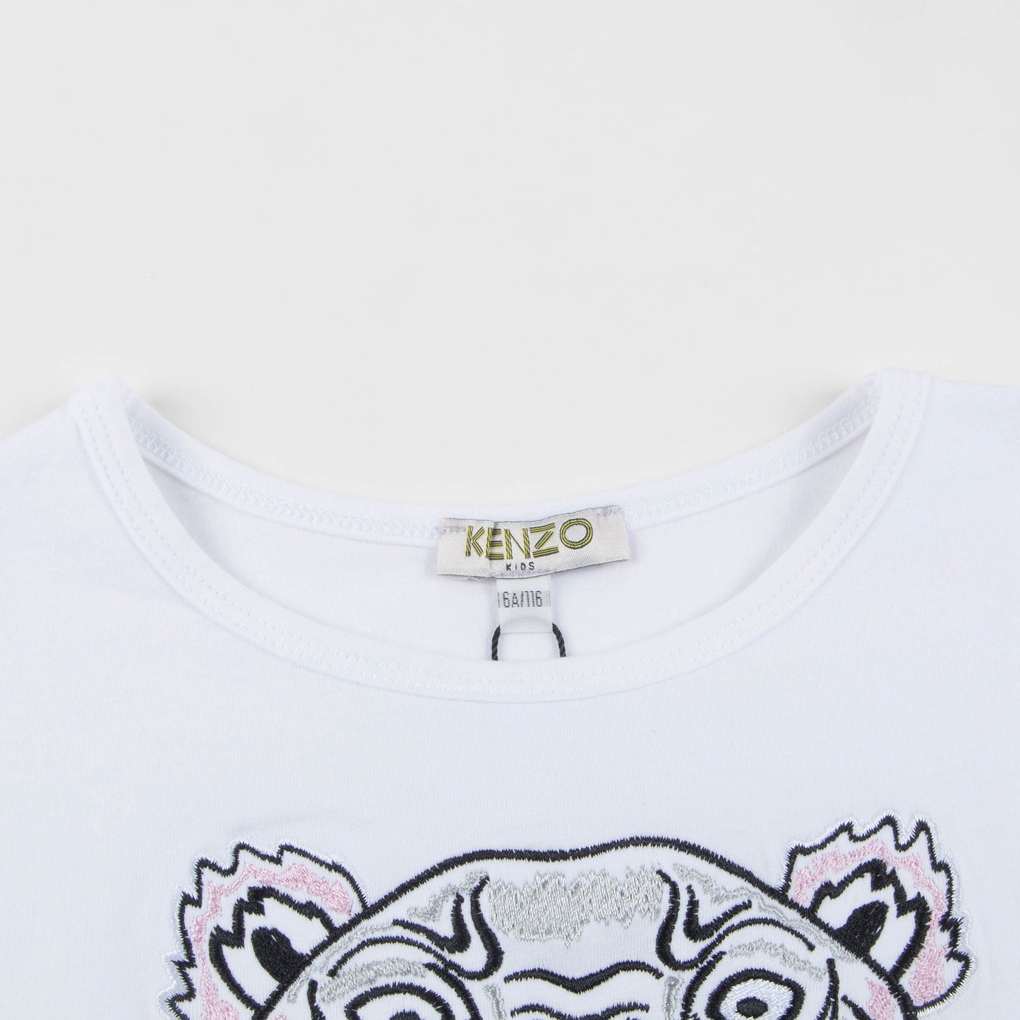 Girls White Tiger Printed Cotton T-shirt