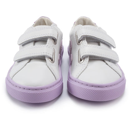 Girls Black Leather Velcro With Purple "V" Shoes
