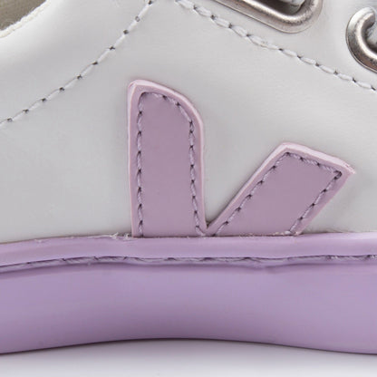 Girls Black Leather Velcro With Purple "V" Shoes