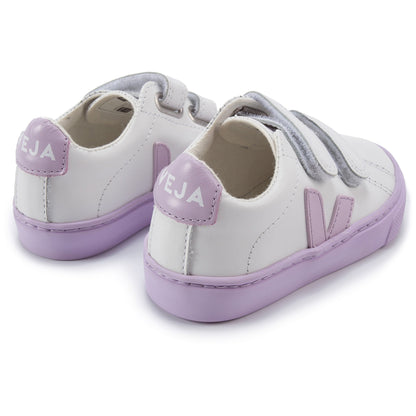 Girls Black Leather Velcro With Purple "V" Shoes