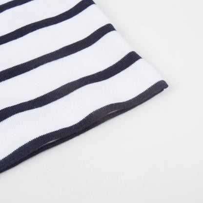 Baby Boys White & Black Striped Cotton T-shirt