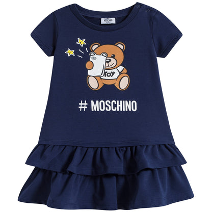 Baby Girls Navy Blue Teddy Cotton Dress