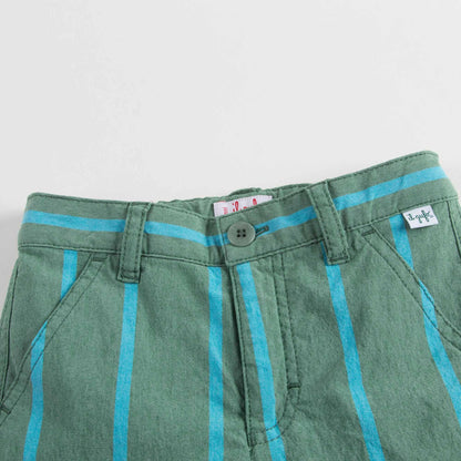 Boys Green Striped Shorts