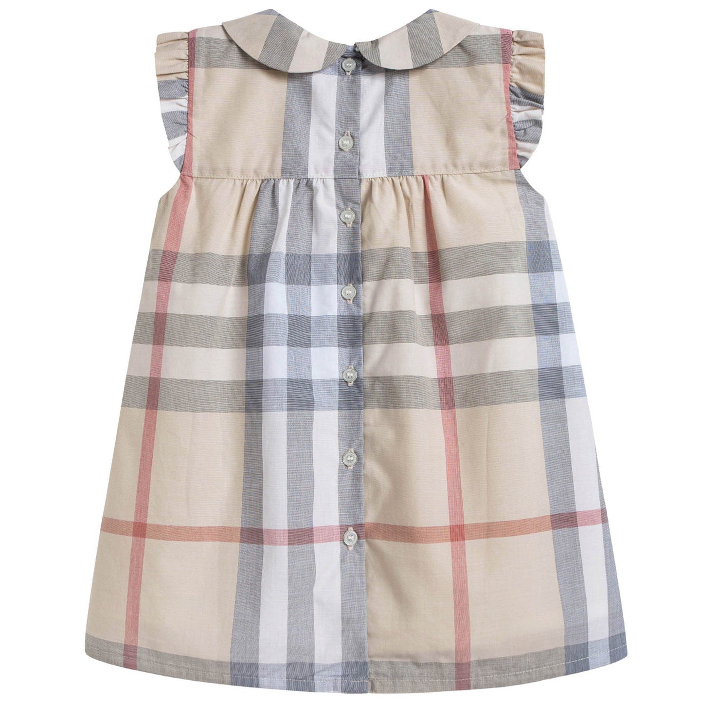 Baby Girls Beige Check Dress With Collar