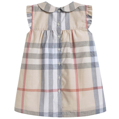 Baby Girls Beige Check Dress With Collar