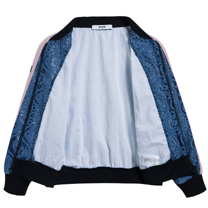Girls Blue Cotone Bomber Lace Jacket