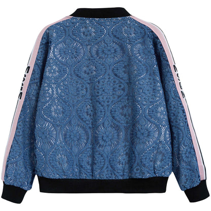Girls Blue Cotone Bomber Lace Jacket