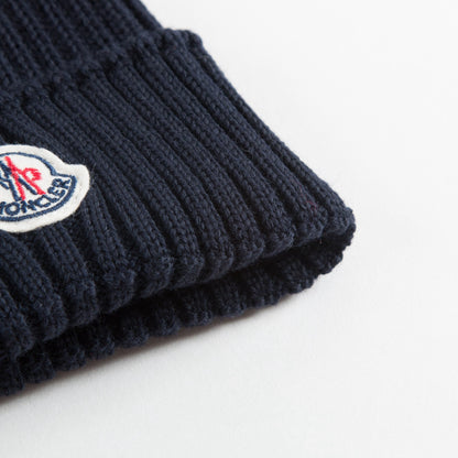 Boys & Girls Navy Blue Knitted Hat With Fur Pom-Pom Trim