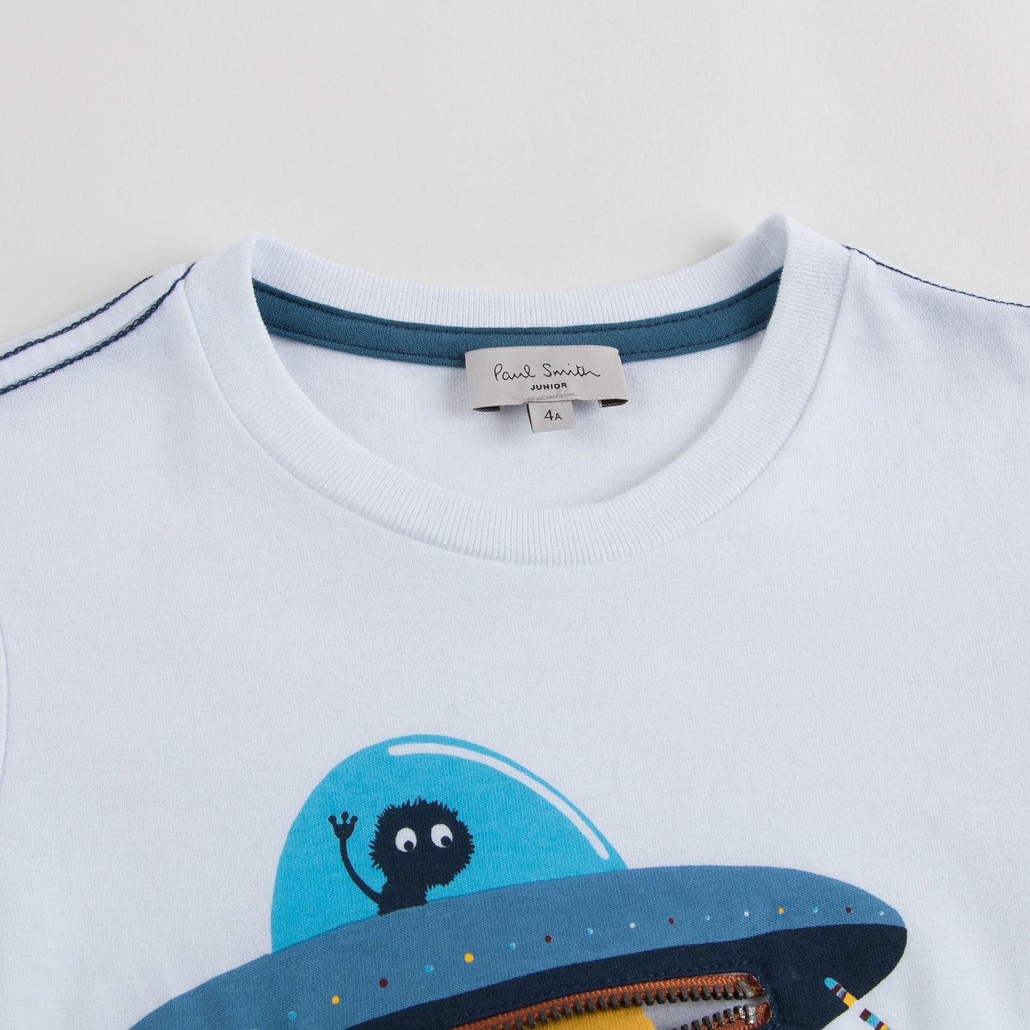 Boys White Fancy Mushroom Printed Trims Cotton T-Shirt