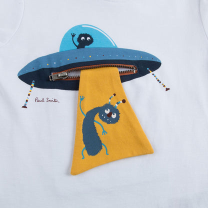 Boys White Fancy Mushroom Printed Trims Cotton T-Shirt