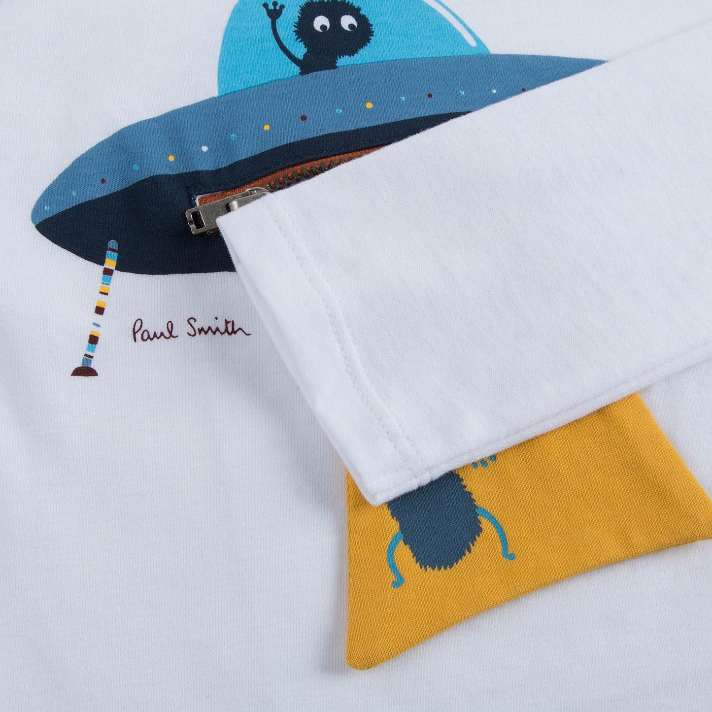 Boys White Fancy Mushroom Printed Trims Cotton T-Shirt