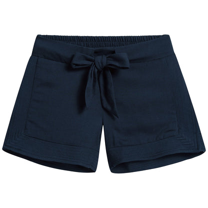 Girls Navy Blue Viscose Shorts