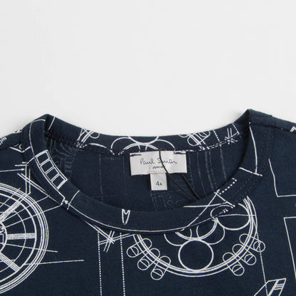 Boys Navy Printed Cotton T-shirt