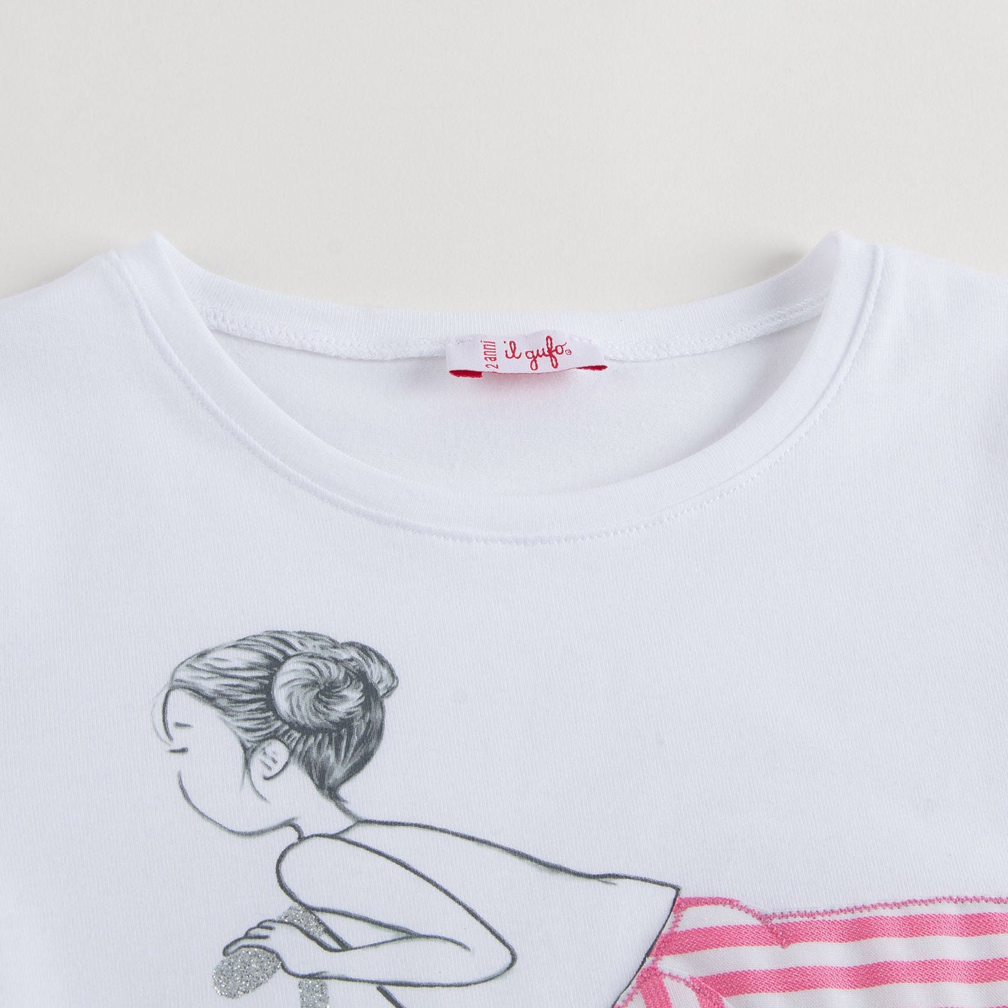 Girls White With Pink stripe Cotton Jersey T-Shirt