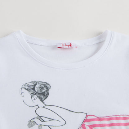 Girls White With Pink stripe Cotton Jersey T-Shirt