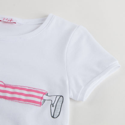 Girls White With Pink stripe Cotton Jersey T-Shirt
