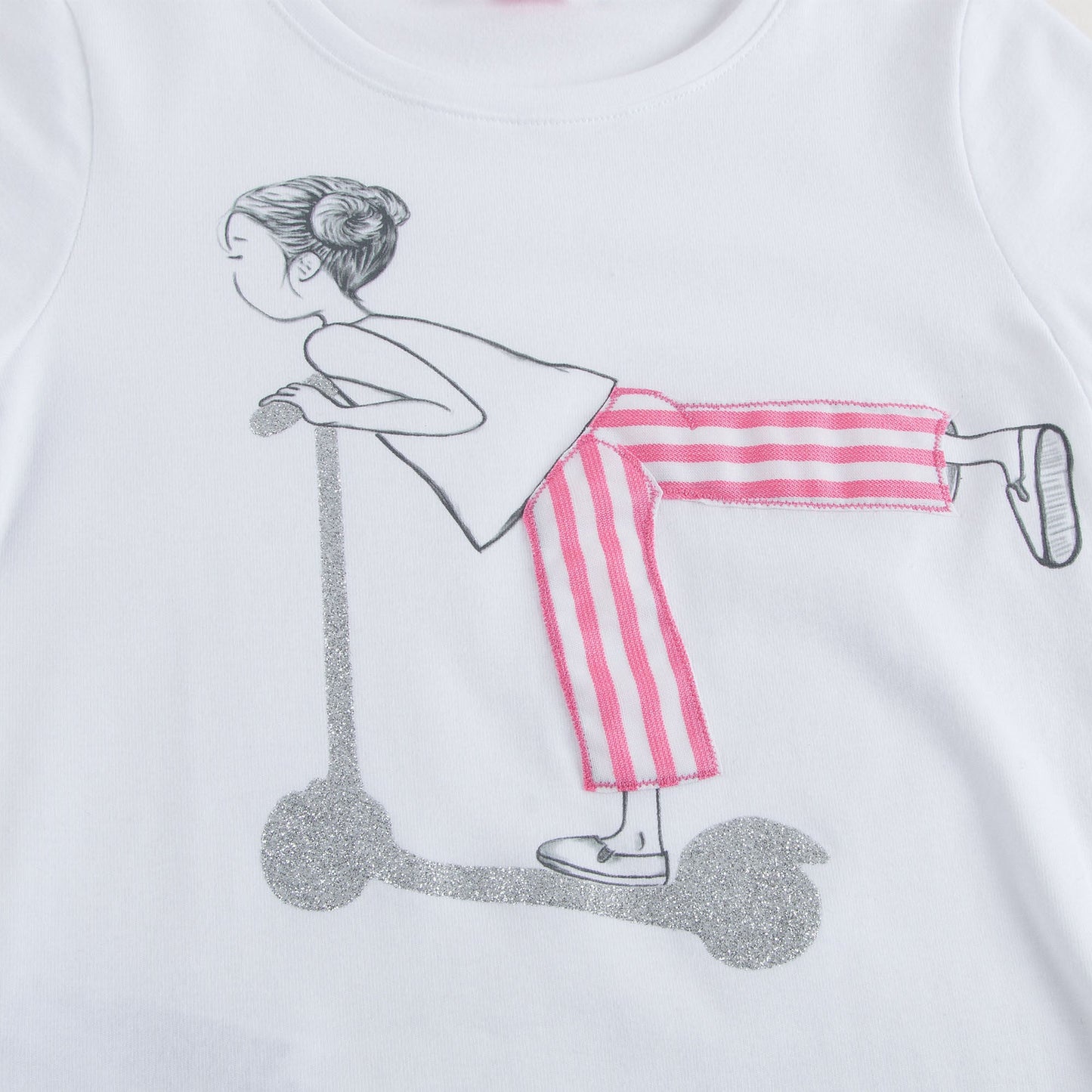 Girls White With Pink stripe Cotton Jersey T-Shirt