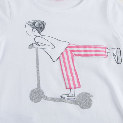 Girls White With Pink stripe Cotton Jersey T-Shirt