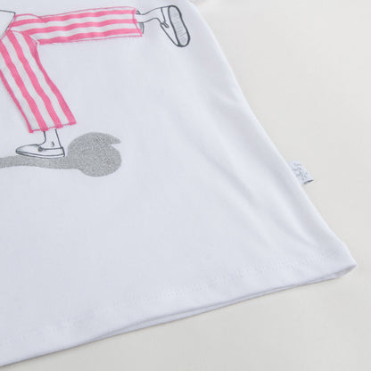 Girls White With Pink stripe Cotton Jersey T-Shirt