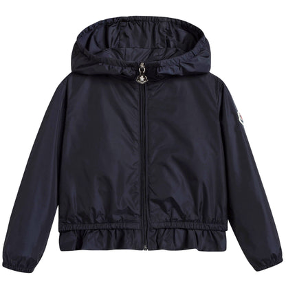 Baby Girls Dark Blue Windbreaker Jacket With Flounces
