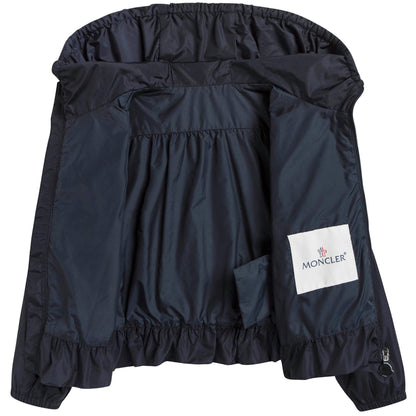 Baby Girls Dark Blue Windbreaker Jacket With Flounces