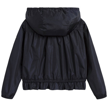 Baby Girls Dark Blue Windbreaker Jacket With Flounces