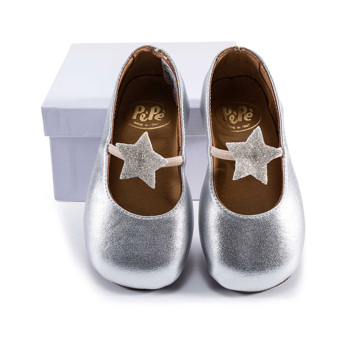 Girls Silver Star Flats
