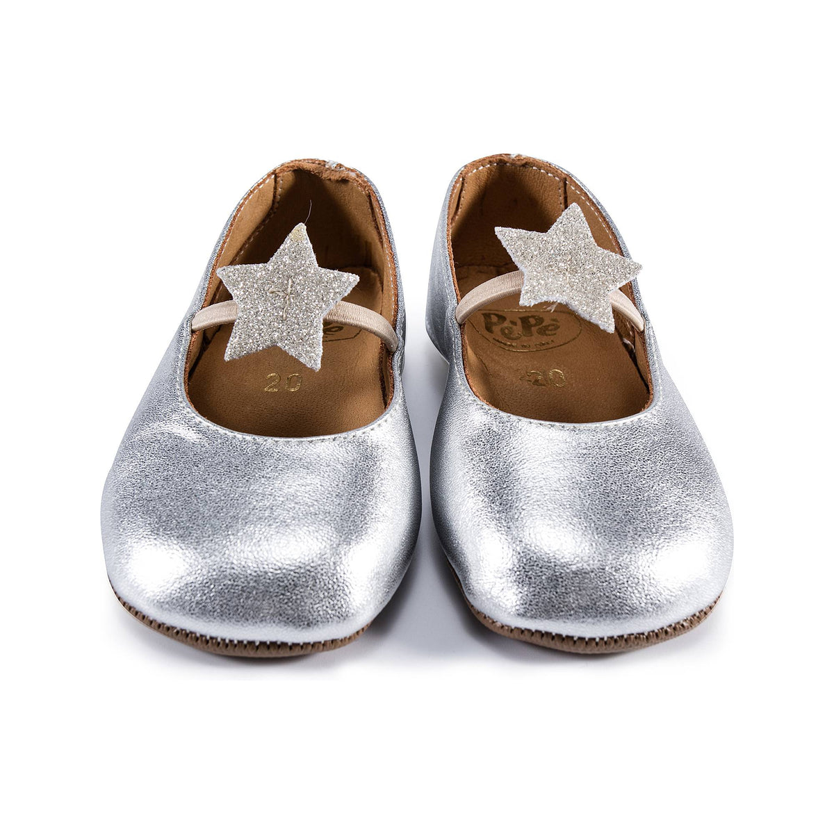 Girls Silver Star Flats